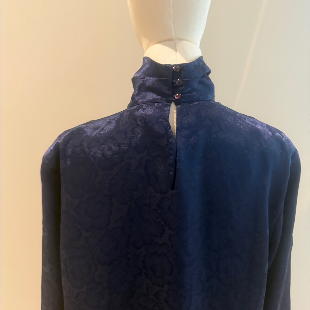 Navy High Neck Jacquard Blouse - Picture 3 of 4